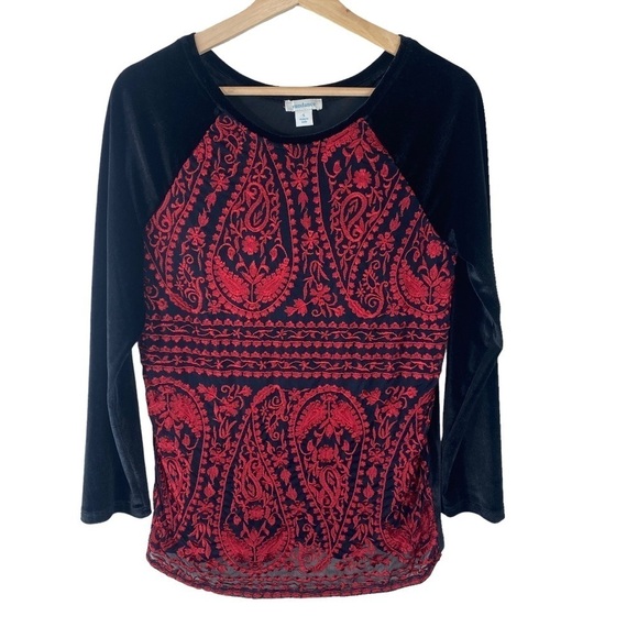 SUNDANCE Velvet Lace Enchantress Top Paisley Long Sleeve Folk Cottage Core Scoop - Picture 3 of 9